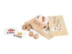 Wooden spelling game with letter blocks, word cards like 'FISH', 'STAR', and 'CAT'.