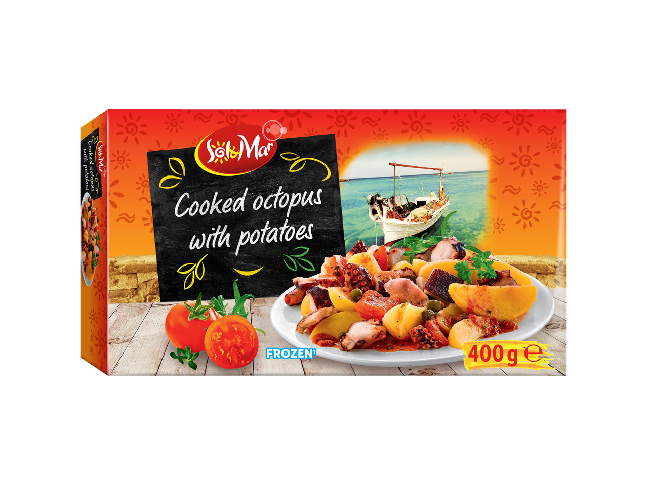 Cutie de caracatiță gătită cu cartofi Sol & Mar, 400g, congelată.