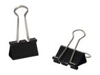 Two black binder clips with silver metal tops are shown against a white background.