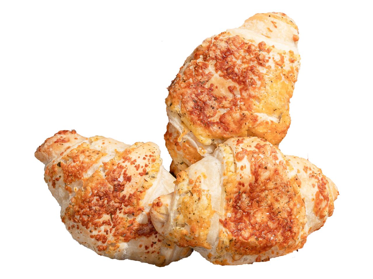 Három sajtos-fűszeres croissant egymásra halmozva.