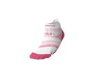 Meias de corrida CRIVIT brancas e rosa com padrão às riscas.