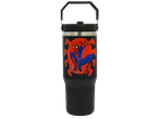 Black Spider-Man tumbler with a red spider logo and a handle