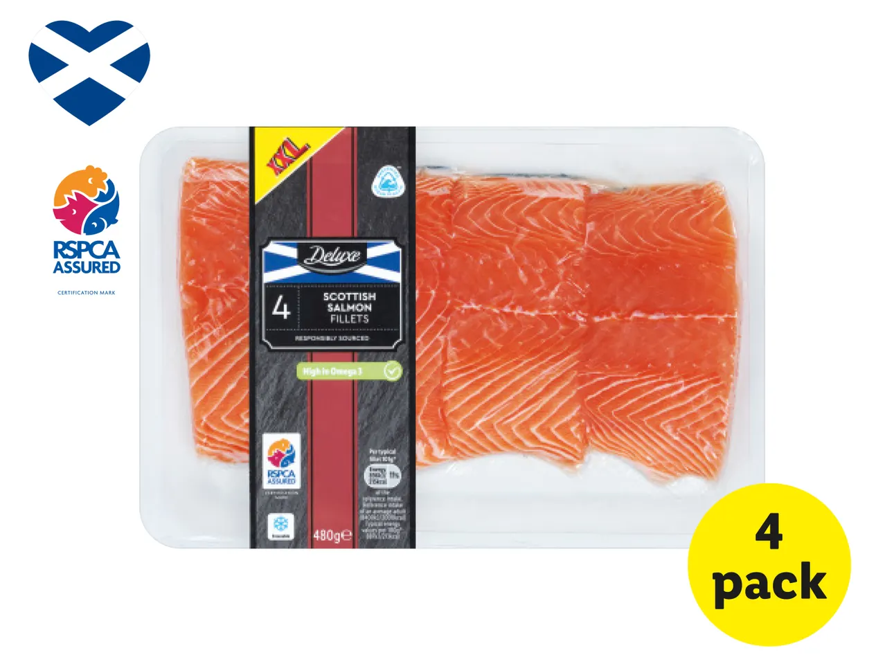 Deluxe Scottish Salmon Fillets (4 pack), RSPCA Assured.