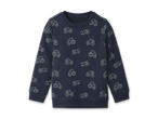Dunkelblauer Kinderpullover mit Traktormotiven.