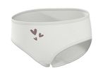 White women's briefs with small heart prints.