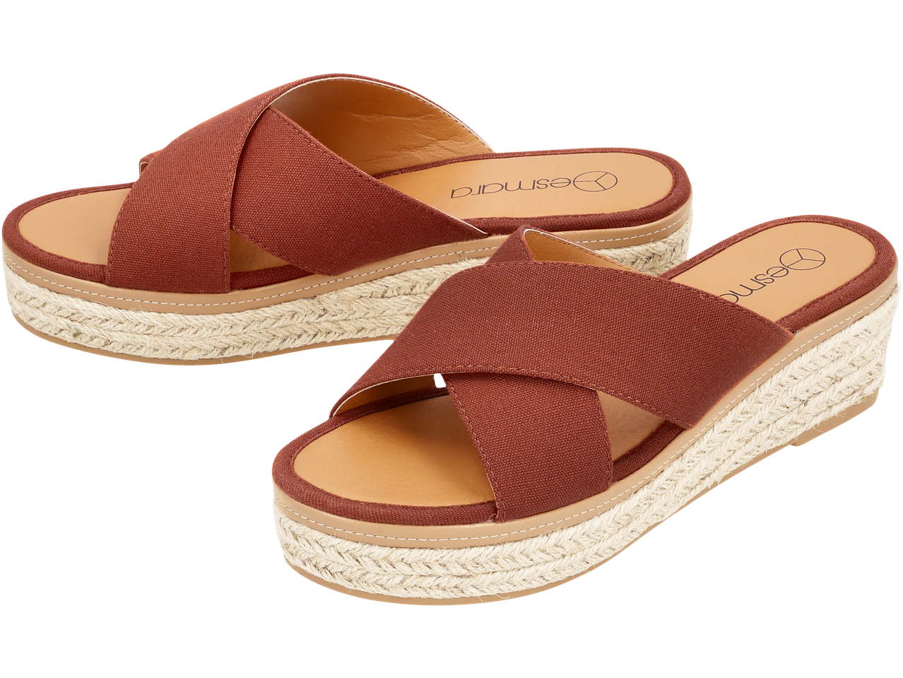 Sandale platformă ESMARA maro cu barete încrucișate și talpă espadrilă.