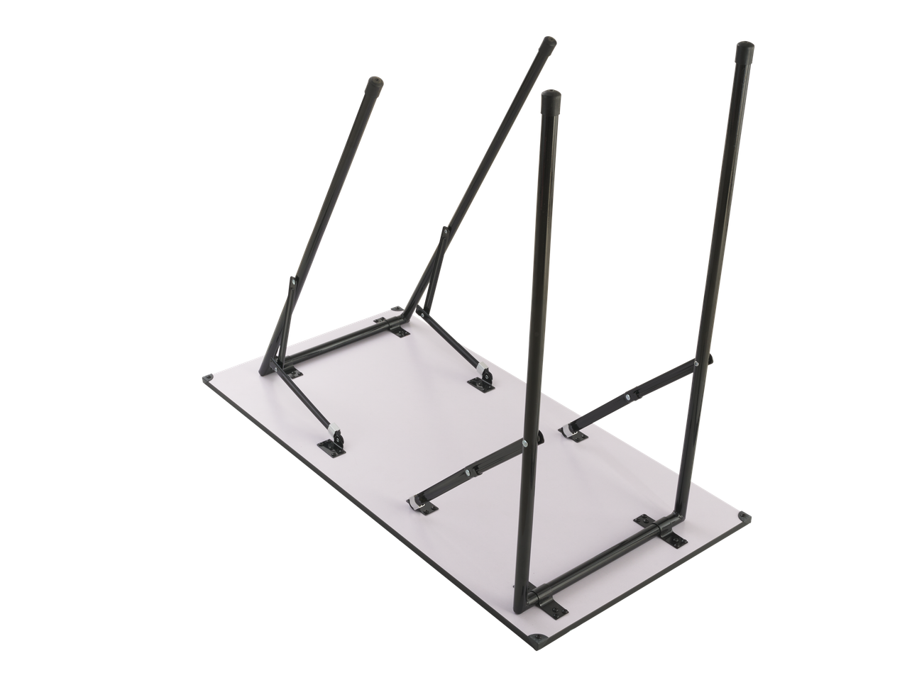Mesa dobrável com pernas de metal.