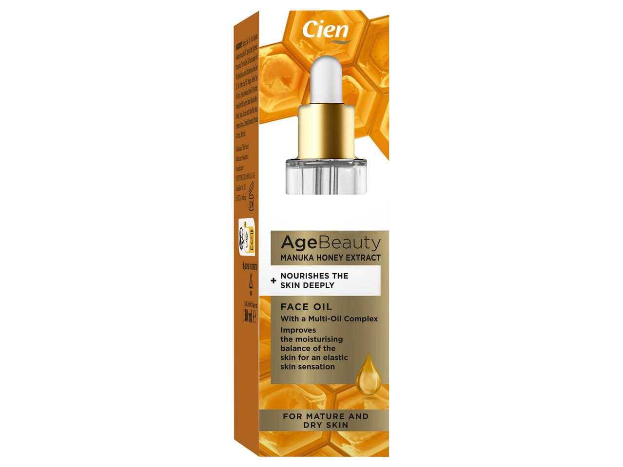 Huile pour le visage Cien AgeBeauty à l'extrait de miel de Manuka, pour peaux matures et sèches.