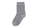 A single gray sock with black and white stripes.