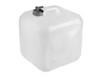 White plastic water container with a grey tap and handle