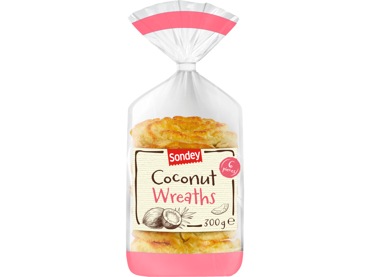 Pungă de covrigei de cocos Sondey, 6 bucăți, 300g
