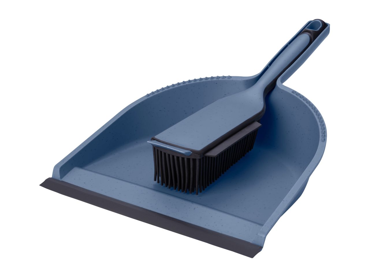 Blue dustpan and brush set.