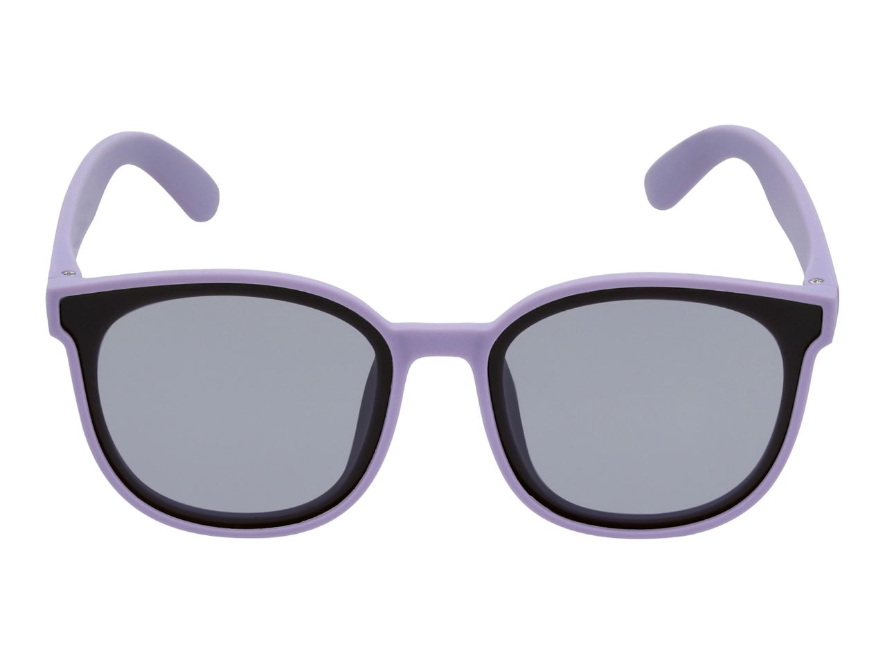 Purple sunglasses with black frames and grey lenses