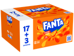 Boîte de 20 canettes de boisson gazeuse à l'orange, 17+3 offertes, avec 12% de jus.
