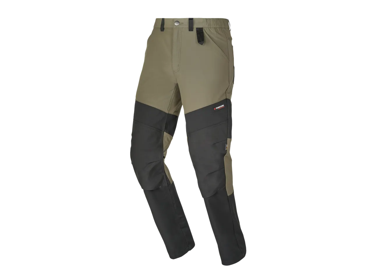 Parkside pants: olive green and black, multi-pocket style.
