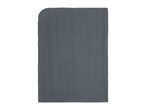 Dark grey fleece blanket with stitched edges and rounded corners