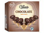 Gelatelli Mini Cones de Chocolate: 12 cones de sorvete embalados individualmente em uma caixa.