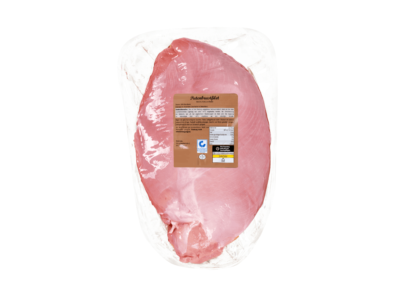 Eine Packung Putenbrustfilet, frisch und zum Braten geeignet.