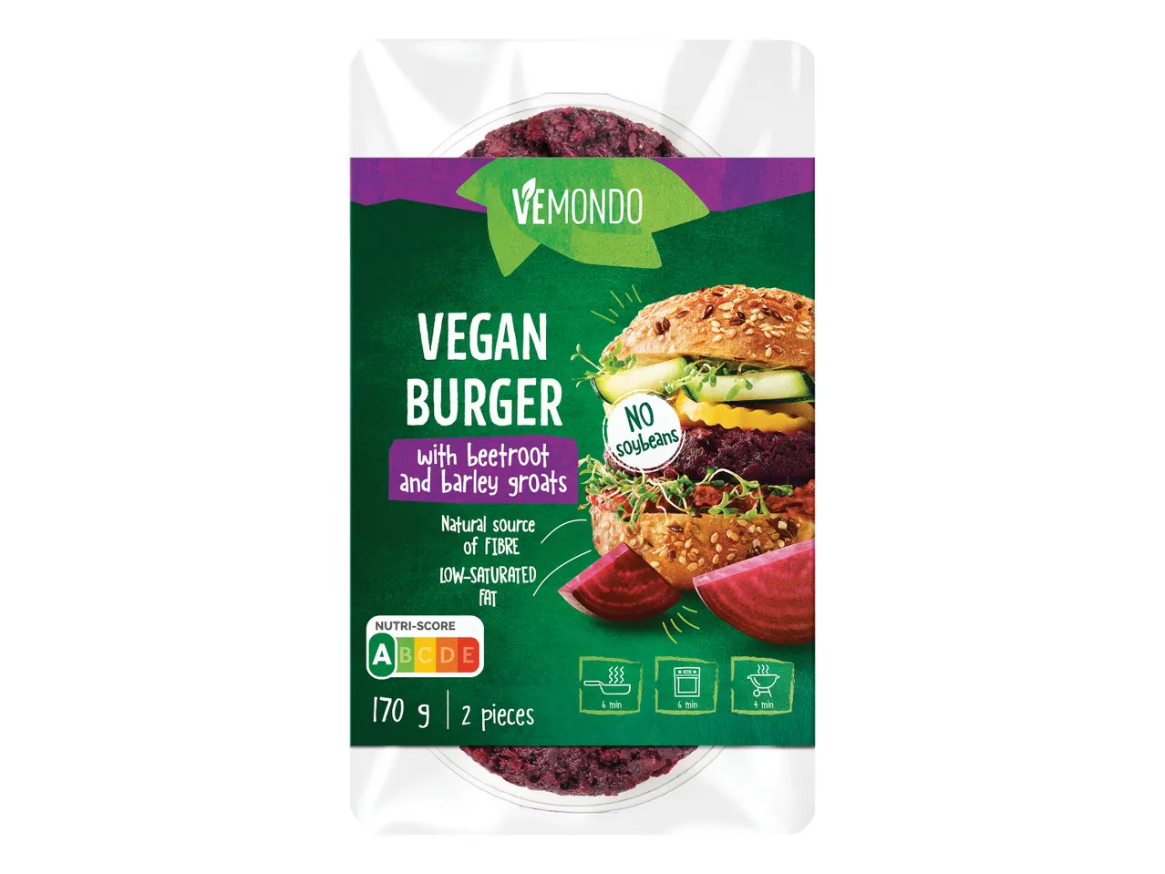 Vemonodo veganski burgerji z rdečo peso in ječmenovimi zdrobi.
