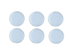 Six light-blue plates arranged in a grid pattern.