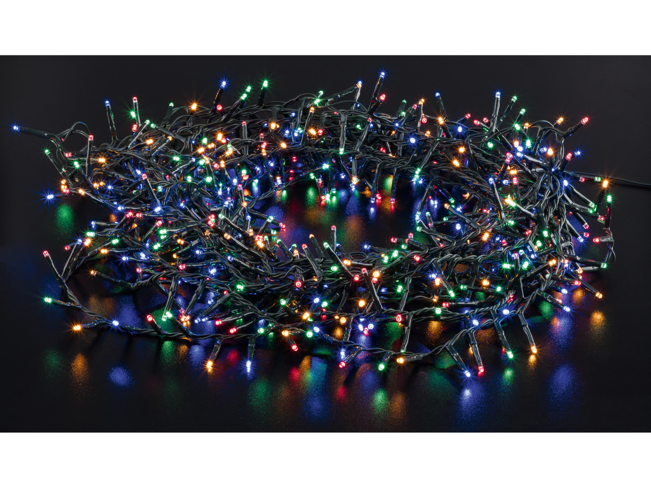 LIVARNO home 580 LED Galaxy String Lights, multicolored and tangled on a dark surface