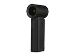 Black handheld fan with a cylindrical head and control buttons on the side