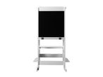 White wooden easel with a black chalkboard
