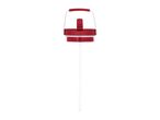 Red water bottle lid with a straw and a metal handle on a white background.