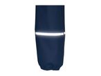 Dark blue rain pants with a reflective stripe and elasticated ankle.