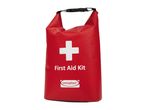 Red waterproof first aid kit with a white cross and text 'First Aid Kit'.