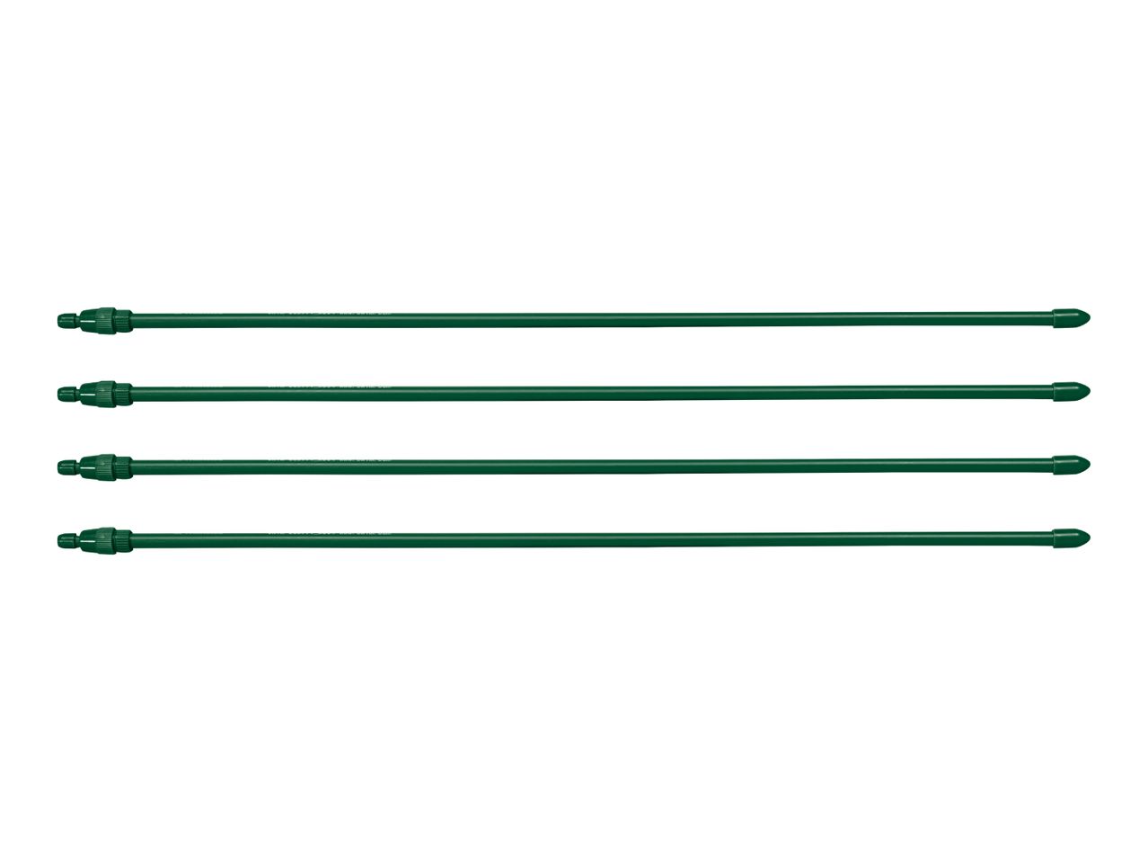 Four green garden irrigation stakes with adjustable nozzles