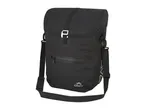 Black waterproof bicycle pannier bag with shoulder strap and front zipper pocket