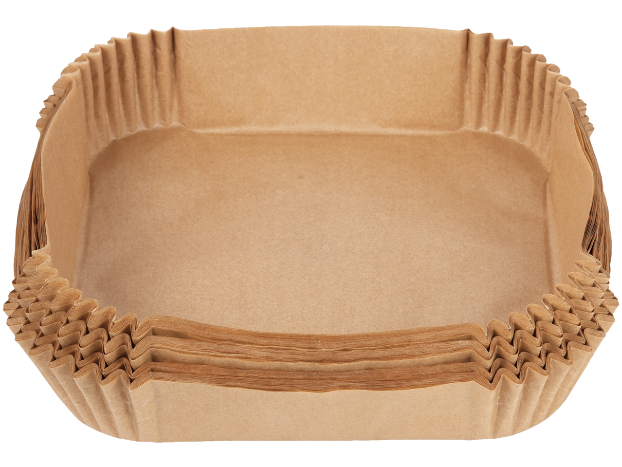 Virn ruudukujulisi pruune paberist küpsetusvorme mustal taustal.