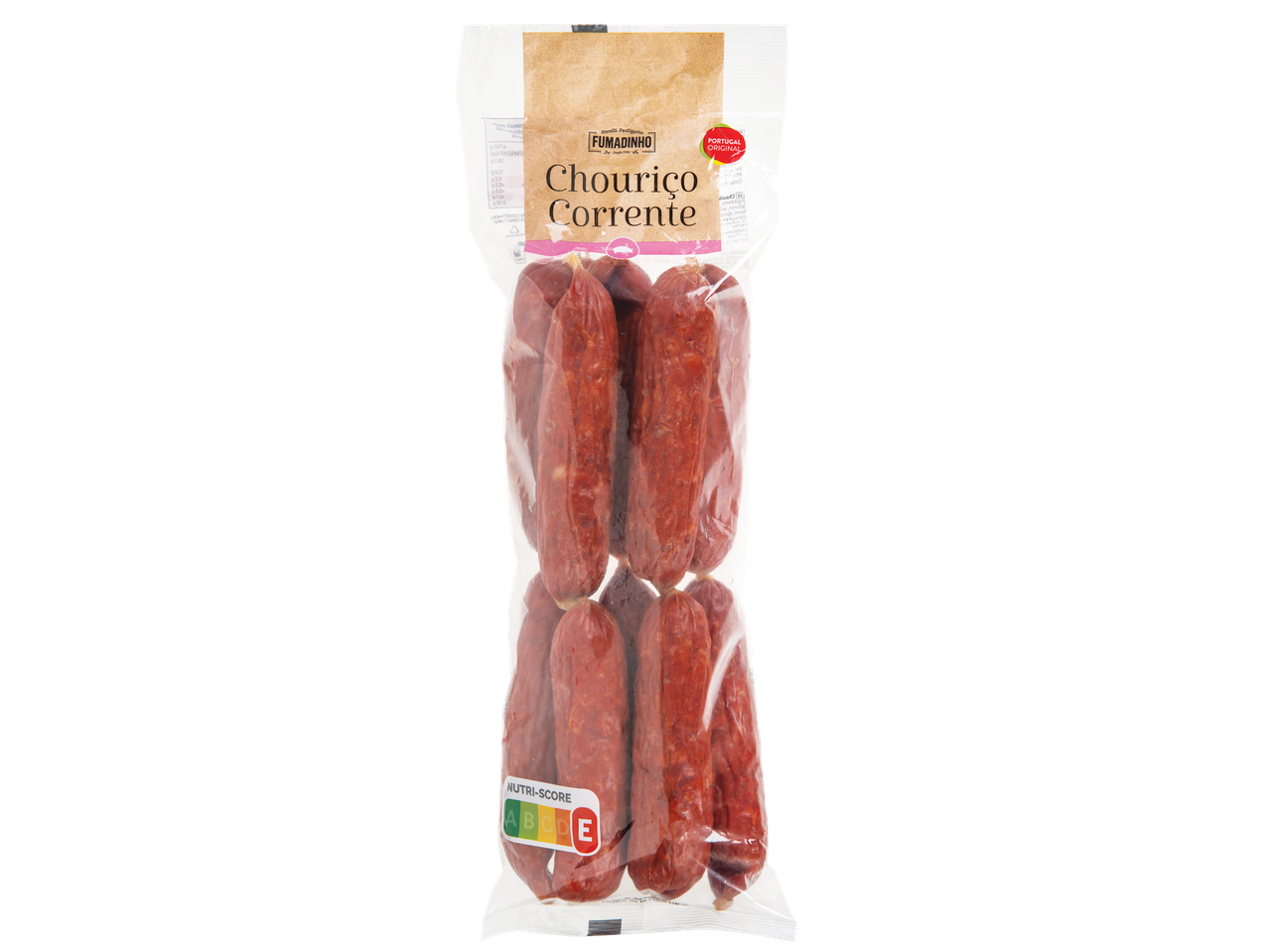 FUMADINHO Chouriço Corrente, um pacote de chouriços portugueses com Nutri-Score E.
