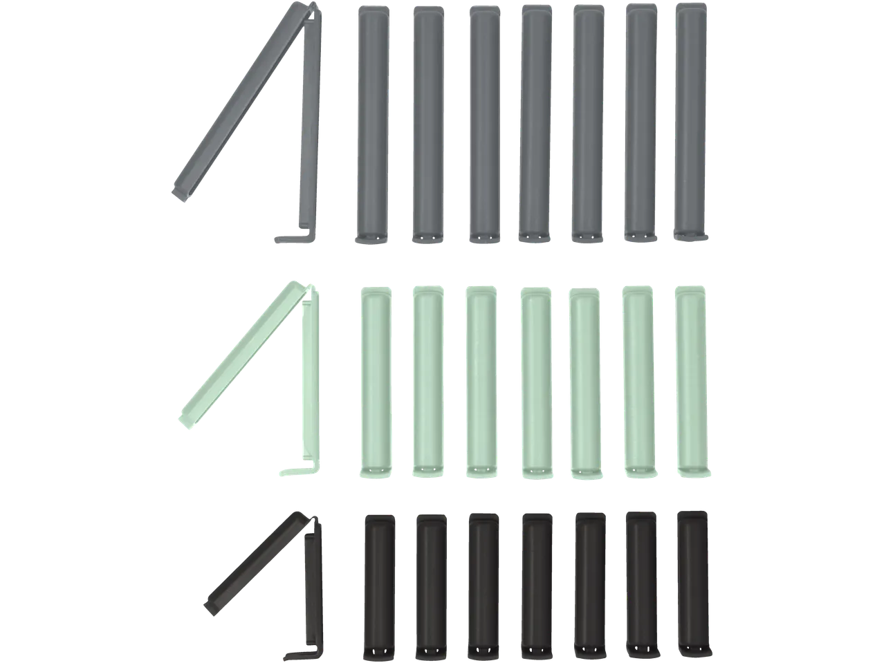 Silvercrest aizdares klipši pelēkā, piparmētru zaļā un melnā krāsā.