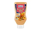 Mayo-ketchup sauce bottle with fries and a dipping bowl on the label.