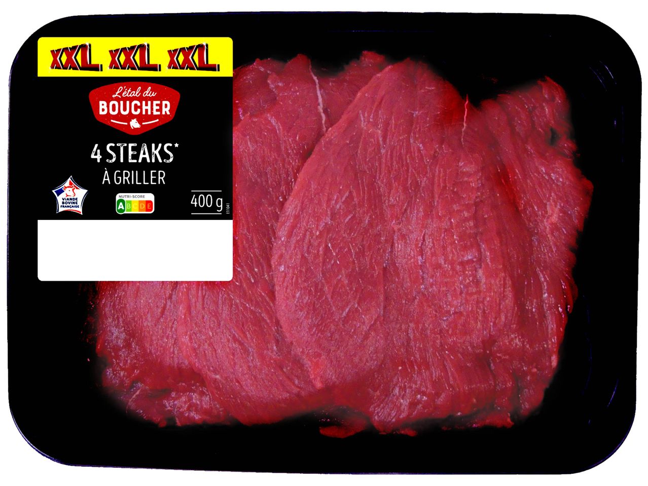 Barquette de 4 steaks XXL à griller de L'étal du Boucher (400g).