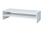 White wooden monitor stand with a single shelf, ideal for organizing a desk or entertainment area.