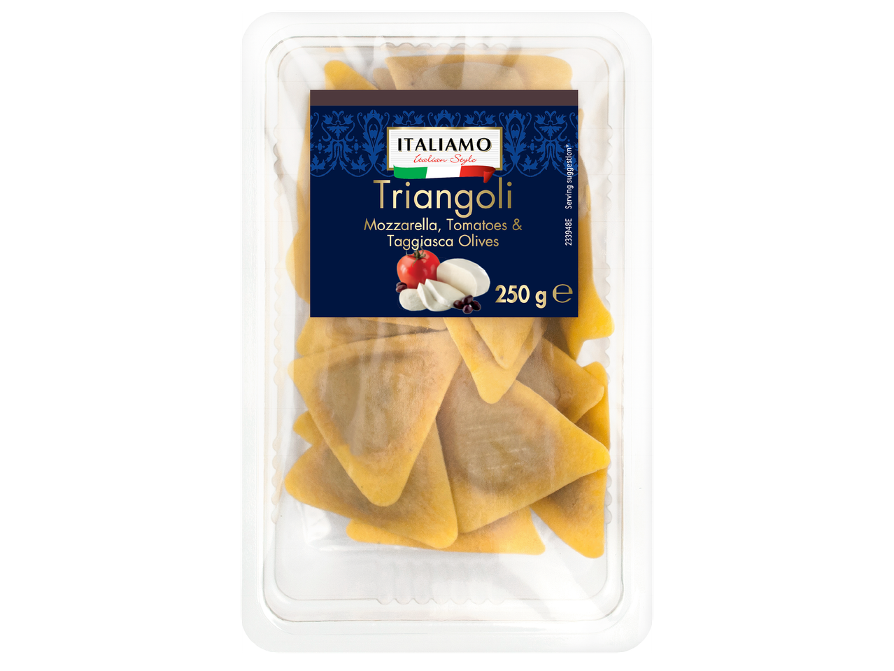 Пакет с триъгълни равиоли с моцарела, домати и маслини, 250 гр.