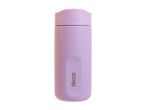 A light purple insulated travel mug with a matching lid, featuring a subtle vertical logo.