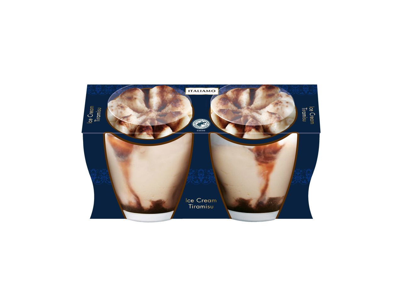 Duas taças de sorvete Tiramisu Italimo.