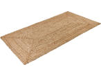 Rectangular natural jute runner rug with a braided texture and border.