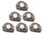 Six rock-shaped LED pathway lights arranged in a triangle.
