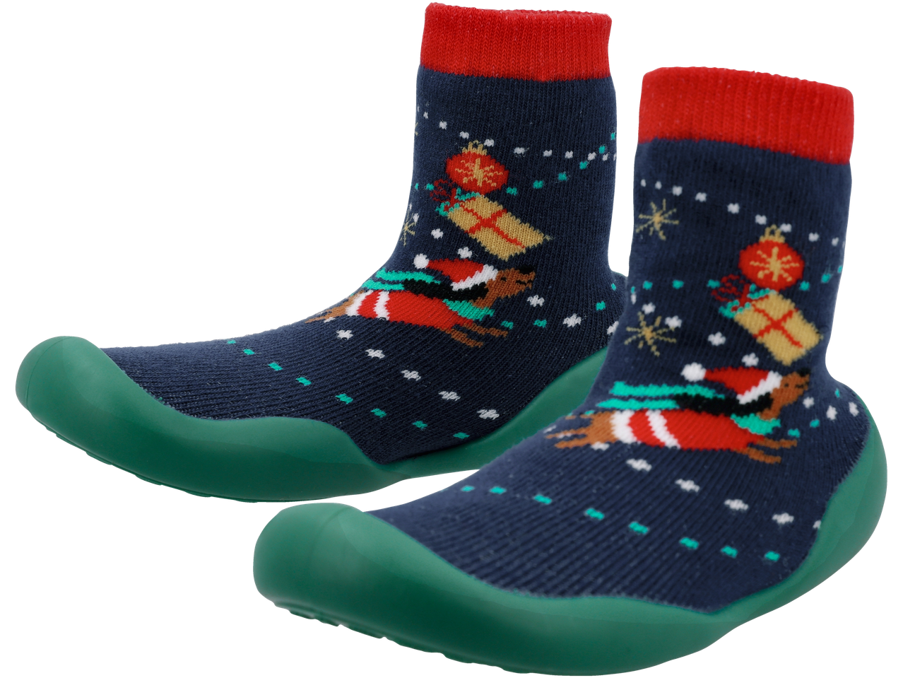 Beebikingad jõuluteemalise koera ja kingituste prindiga