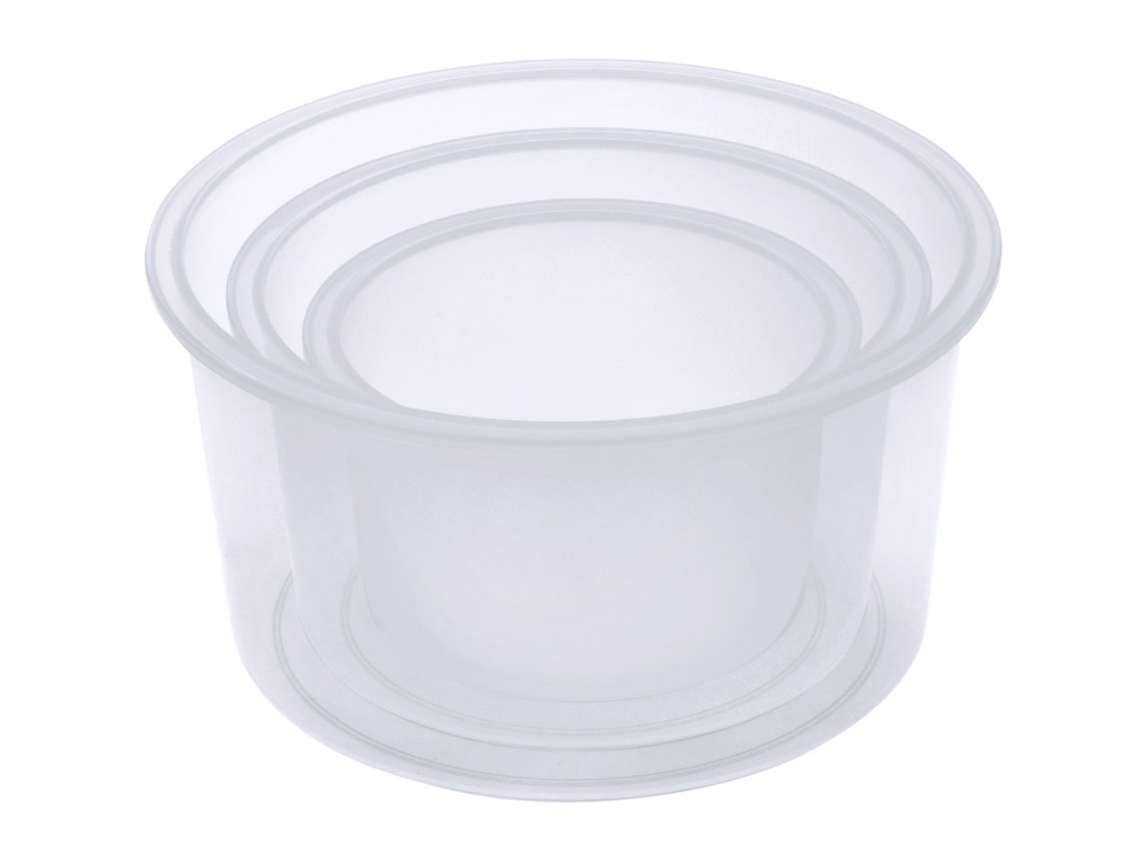 Three nested translucent plastic storage containers of different sizes