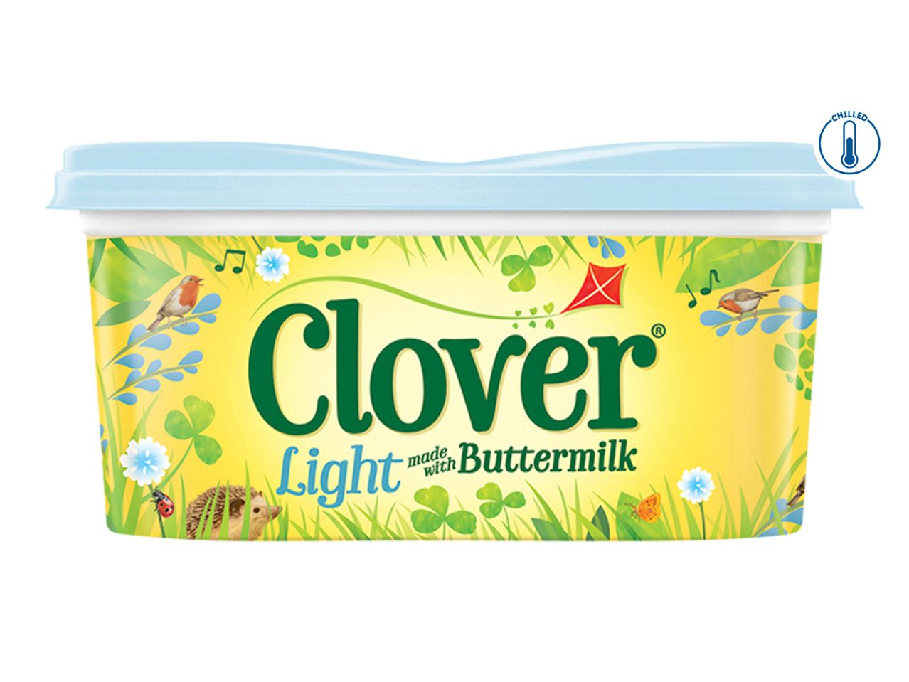 Clover Light made with Buttermilk spread in a tub with a nature-themed label.