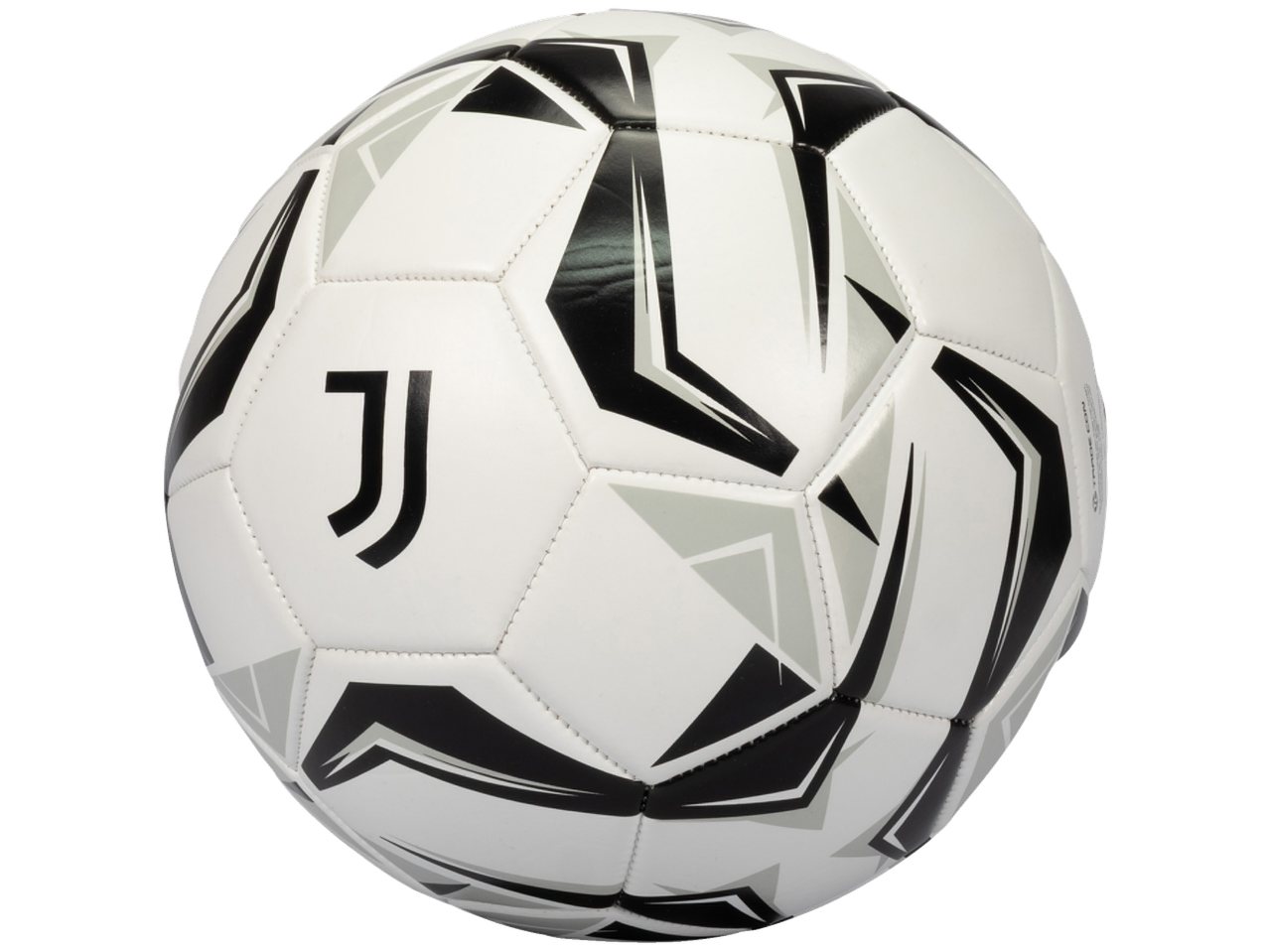 Witte voetbal met zwarte en grijze grafische patronen en een Juventus-logo.