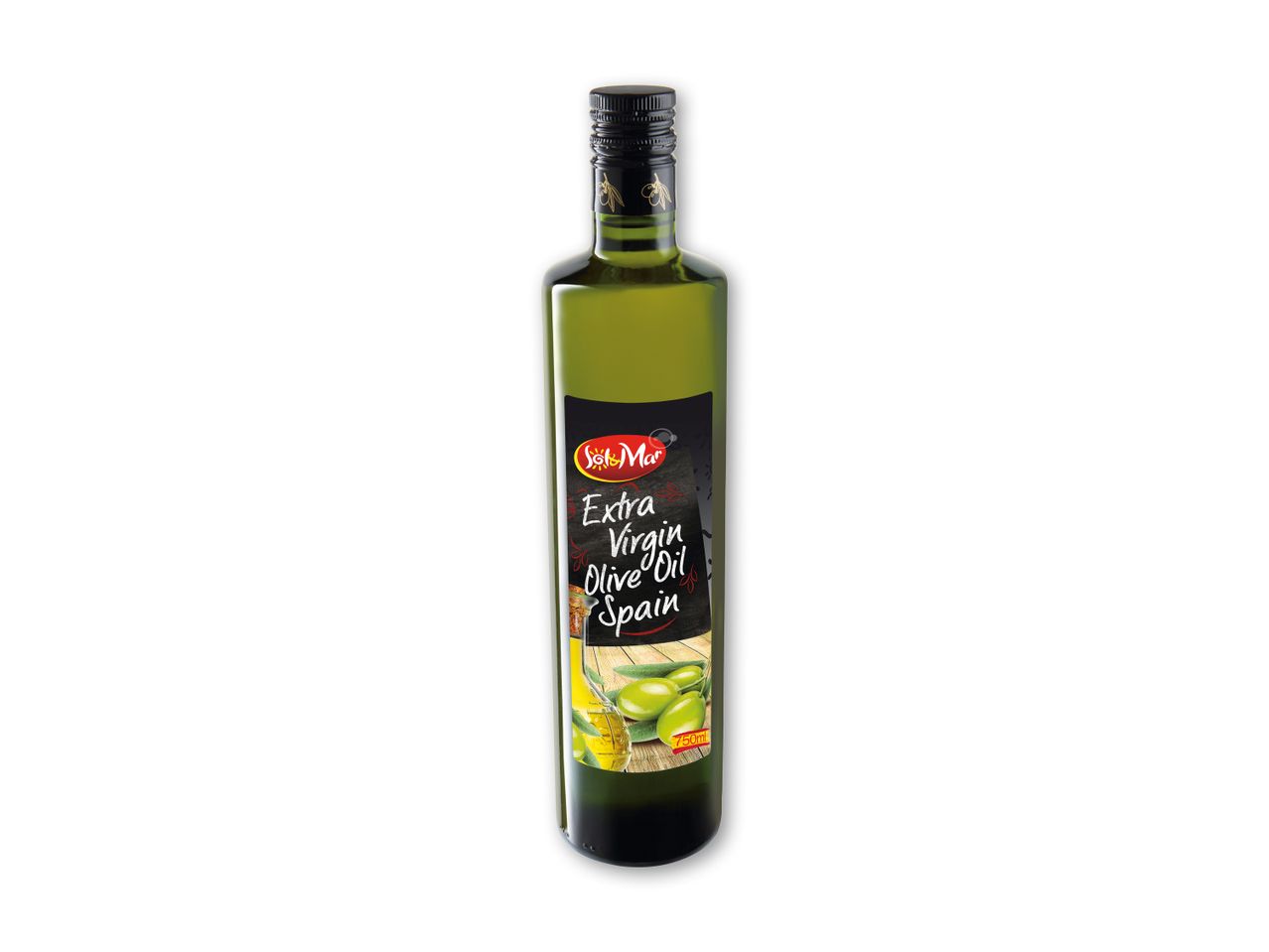 Sol&Mar ekstra jomfru olivenolie fra Spanien i en 750 ml flaske.