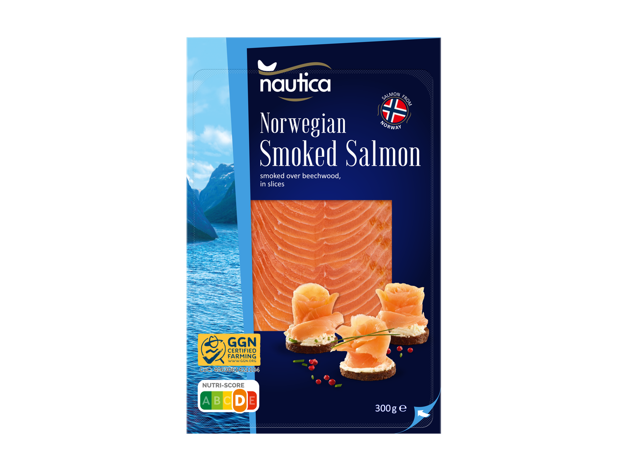 Nautica salmão fumado norueguês em fatias, 300g, certificado GGN.