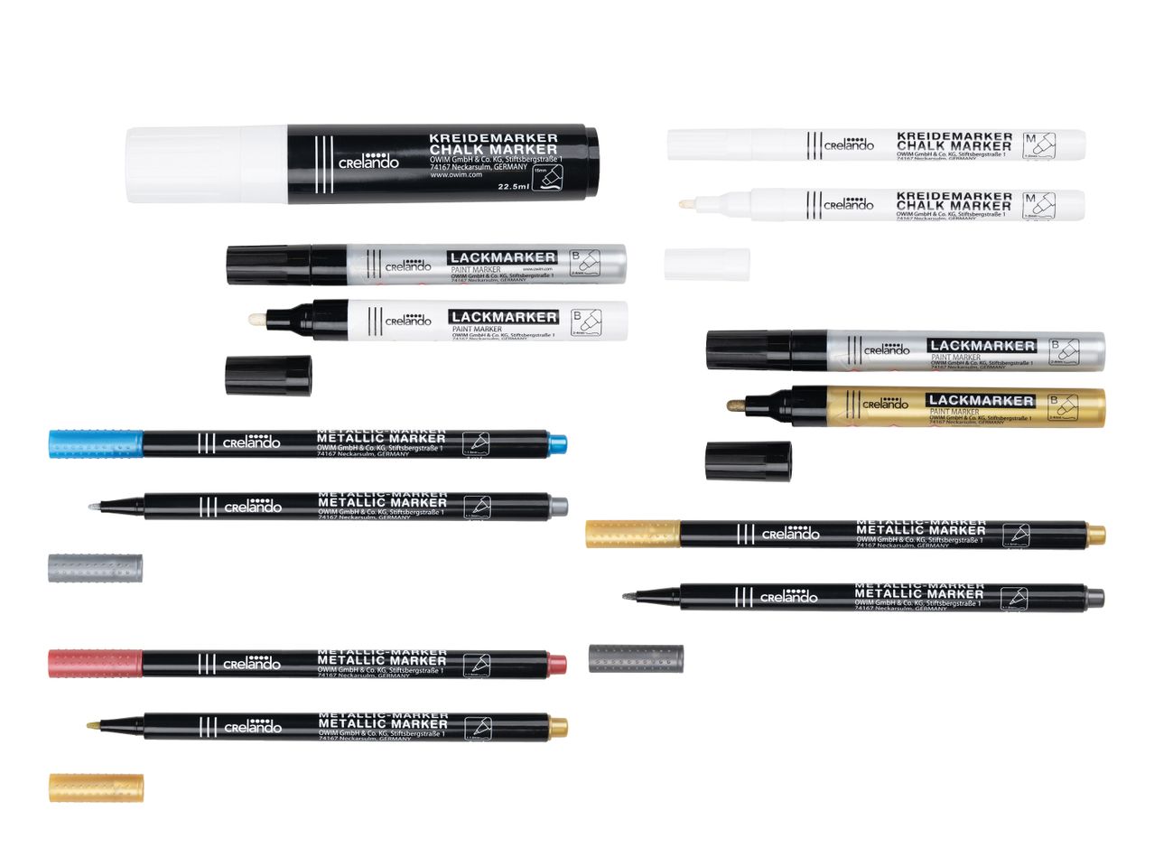 Crelano Kreidemarker, Lackmarker und Metallic-Marker in verschiedenen Farben und Größen